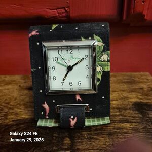 Retired Vera Bradley Compact Travel Clock New Hope Black Pink Ribbon New Battery